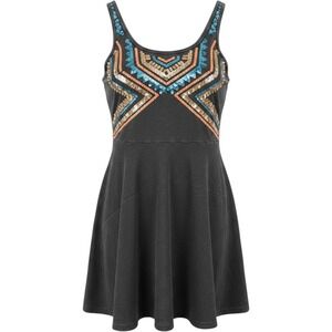 Express Fit & Flare Dress Womens Small Gray Sequin Geometric Mini Sleeveless